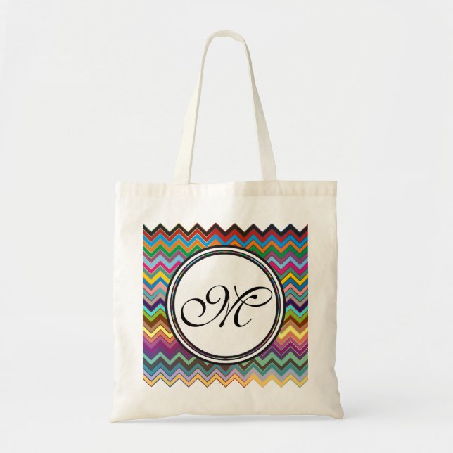 ZIGZAG pattern - coloured + your monogram Tote Bag (Front)