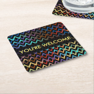 ZIGZAG pattern - coloured + your text Square Paper Coaster