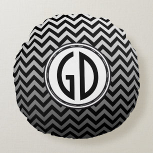 ZIGZAG pattern - grey gradients + your backgr. Round Cushion