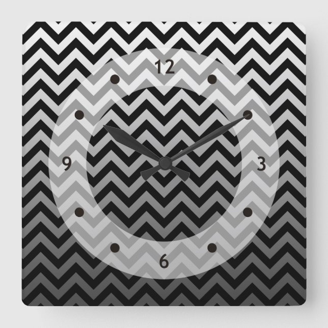 ZIGZAG pattern - grey gradients + your backgr. Square Wall Clock (Front)
