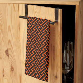Zigzag Pattern Modern Geometric Orange & Black Tea Towel