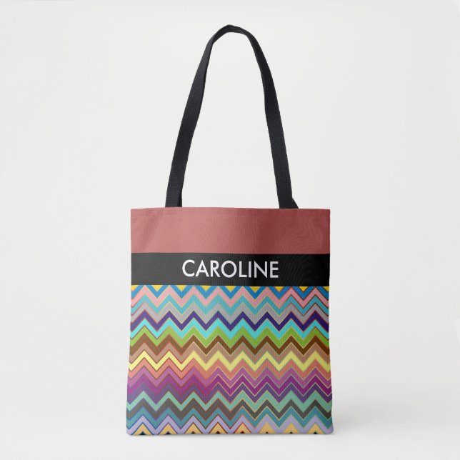 ZIGZAG pattern - multi coloured + your backgr. Tote Bag (Front)