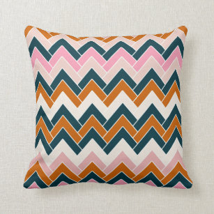 Zigzag Pattern Navy Blue Pink Orange Chevron Cushion