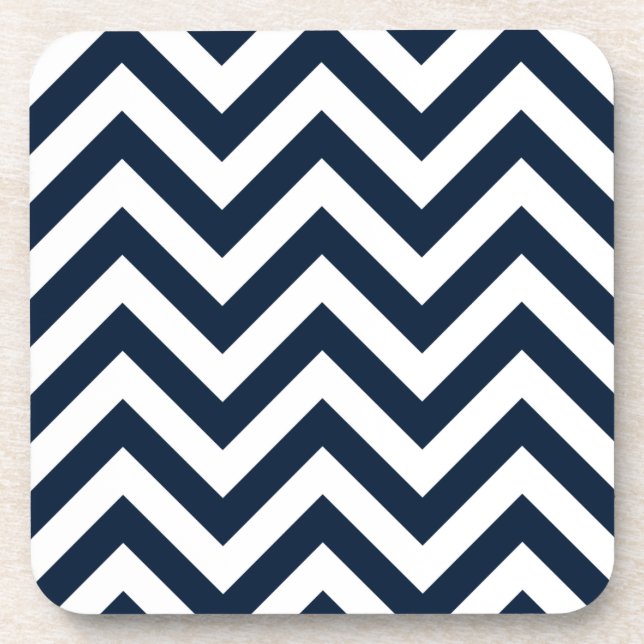 Zigzag Pattern Navy Blue & White Coaster (Front)