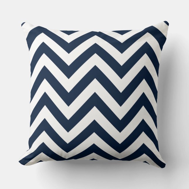 Zigzag Pattern Navy Blue & White Cushion (Front)