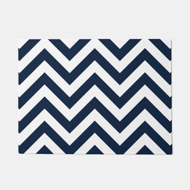 Zigzag Pattern Navy Blue & White Doormat (Front)