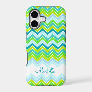 Zigzag patterned teal name initial iphone case