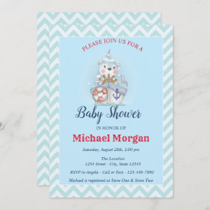 Zigzag,Sailor,Ahoy It's a BOY Baby Shower Invitation