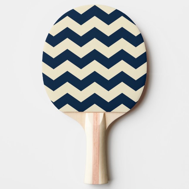 Zigzag Stripe Deep Sea Blue Colour Ping Pong Paddle (Front)