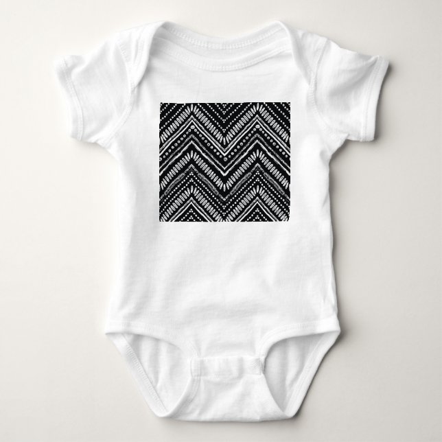 Zigzag Stripes: Hand Drawn Ethnic Baby Bodysuit (Front)