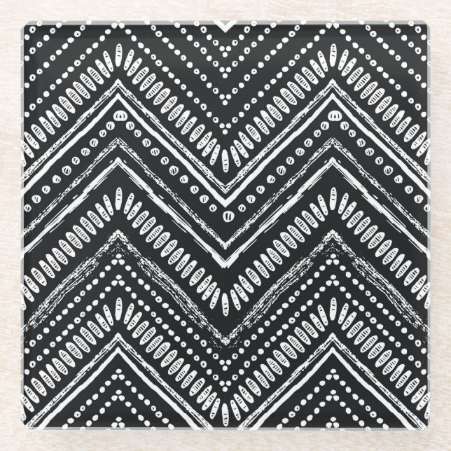 Zigzag Stripes: Hand Drawn Ethnic Glass Coaster (Front)
