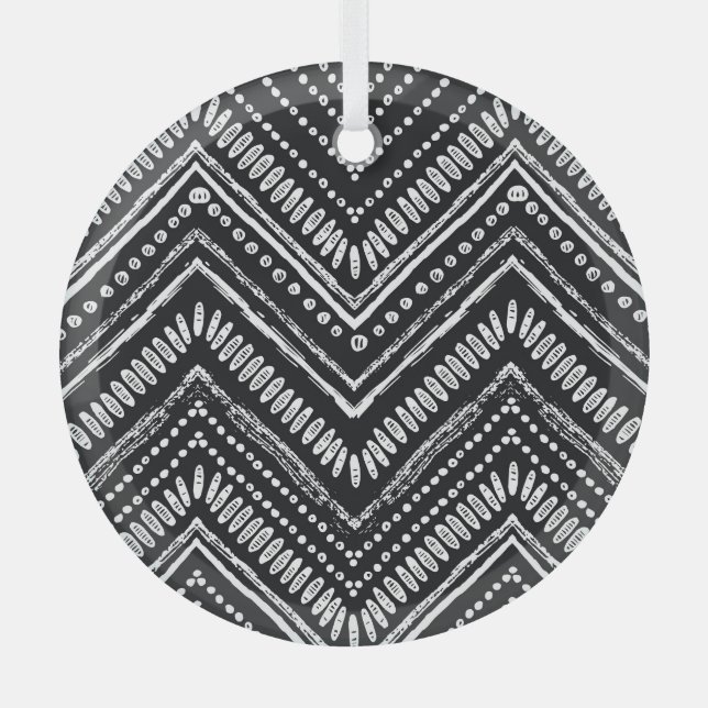 Zigzag Stripes: Hand Drawn Ethnic Glass Tree Decoration (Front)