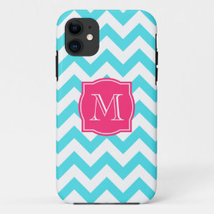 Zigzag Turquoise and Pink Custom Monogram Case-Mate iPhone Case