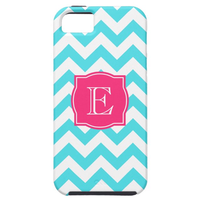 Zigzag Turquoise and Pink Custom Monogram Case-Mate iPhone Case (Back)