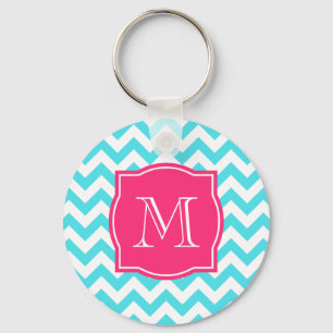 Zigzag Turquoise and Pink Custom Monogram Key Ring