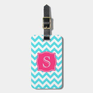Zigzag Turquoise and Pink Custom Monogram Luggage Tag