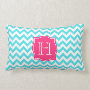 Zigzag Turquoise and Pink Custom Monogram Lumbar Cushion