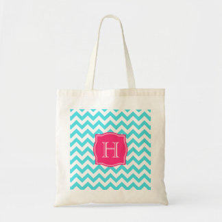 Zigzag Turquoise and Pink Custom Monogram Tote Bag