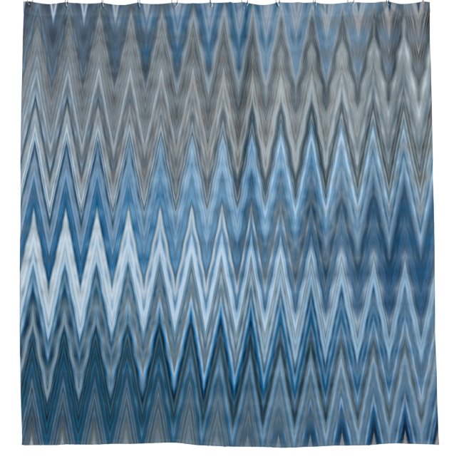 Zigzag Wavy Navy Blue Silver Grey Grey Pattern  Shower Curtain (Front)