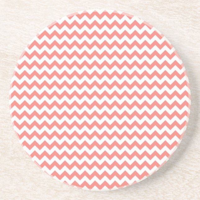 Zigzag Wide  - White and Coral Pink Coaster (Front)