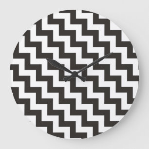 Zigzags Round Wall Clock, Black and White Chevrons Large Clock