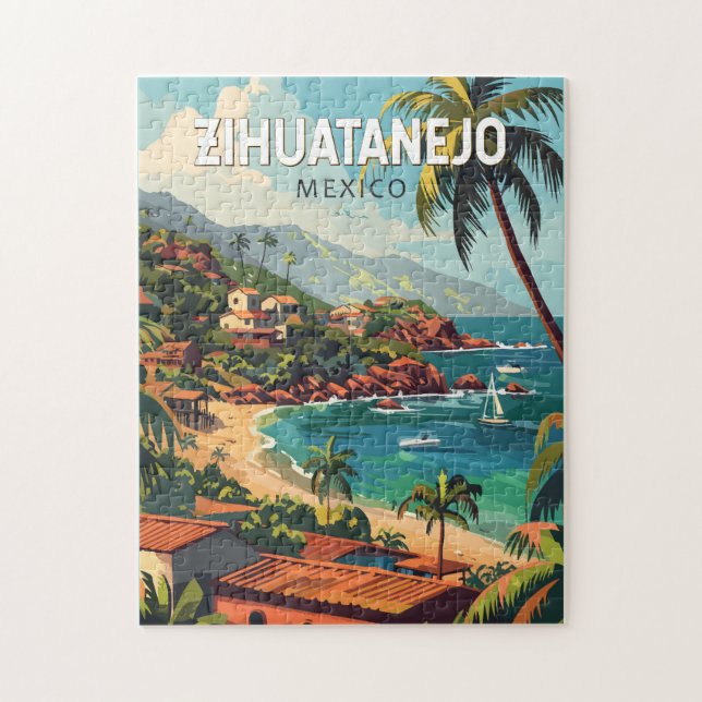 Zihuatanejo Mexico Travel Art Vintage Jigsaw Puzzle (Vertical)
