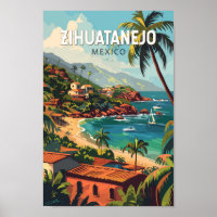 Zihuatanejo Mexico Travel Art Vintage