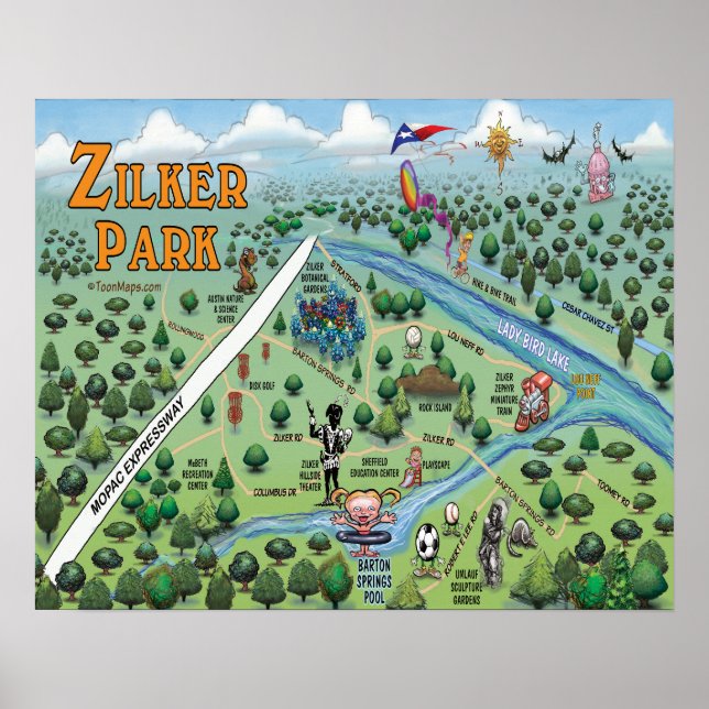 Zilker Park Fun Map Poster (Front)