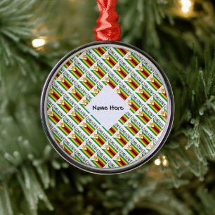 Zimbabwe and Zimbabwean Flag Tiled with Your Name Metal Tree Decoration
