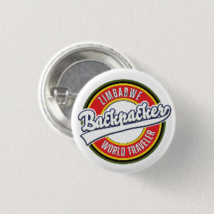 Zimbabwe backpacker world traveler logo. 3 cm round badge