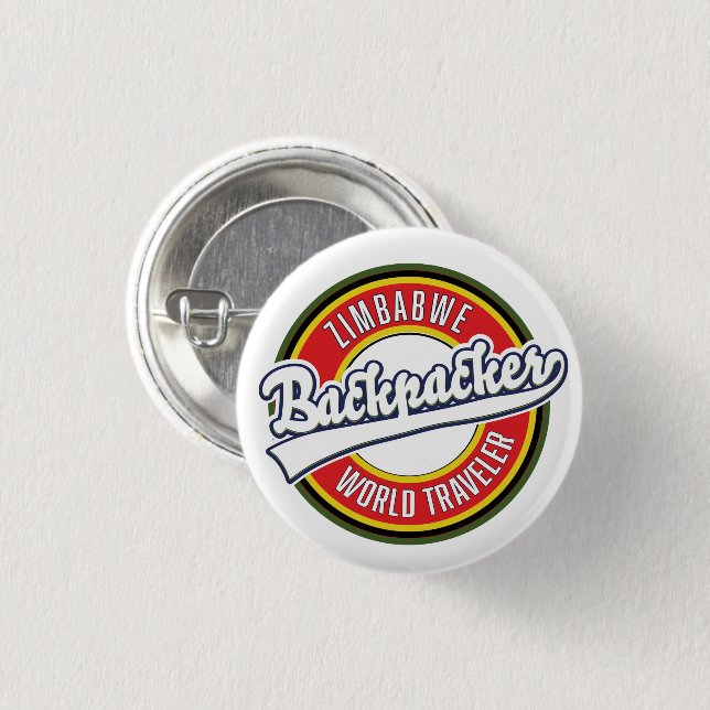Zimbabwe backpacker world traveller logo. 3 cm round badge (Front & Back)