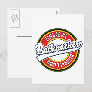 Zimbabwe backpacker world traveller logo. postcard