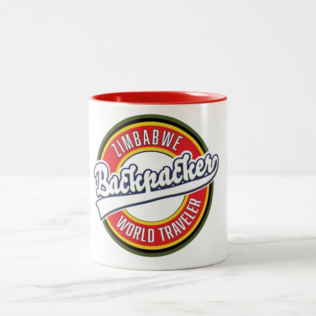 Zimbabwe backpacker world traveller logo. Two-Tone coffee mug (Center)