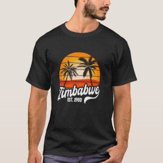 Zimbabwe Established 1980 Zimbabwean Palm Tree Ret T-Shirt