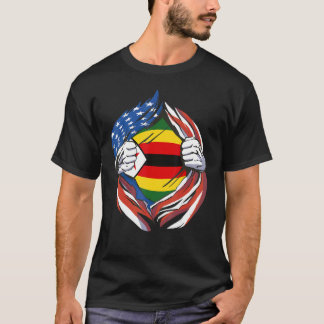 Zimbabwe Flag American Proud of My Zimbabwean Heri T-Shirt