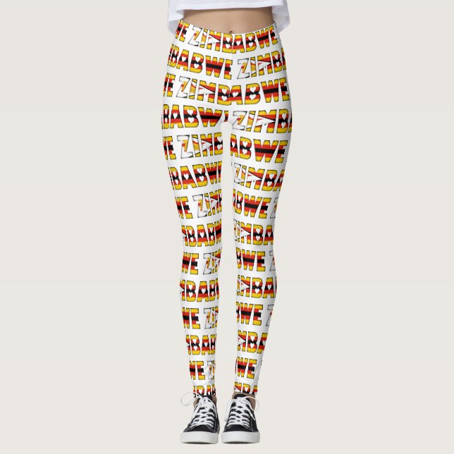 Zimbabwe Flag Colours Typography Pattern Cute Leggings (Front)