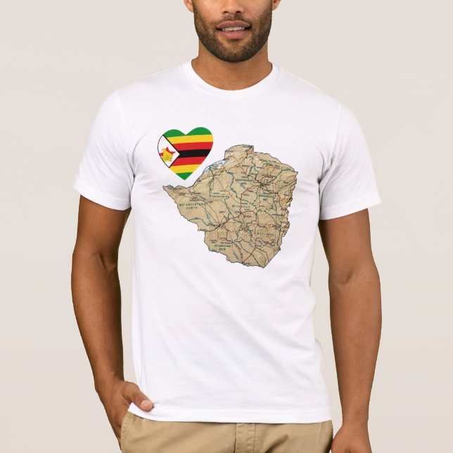Zimbabwe Flag Heart and Map T-Shirt (Front)