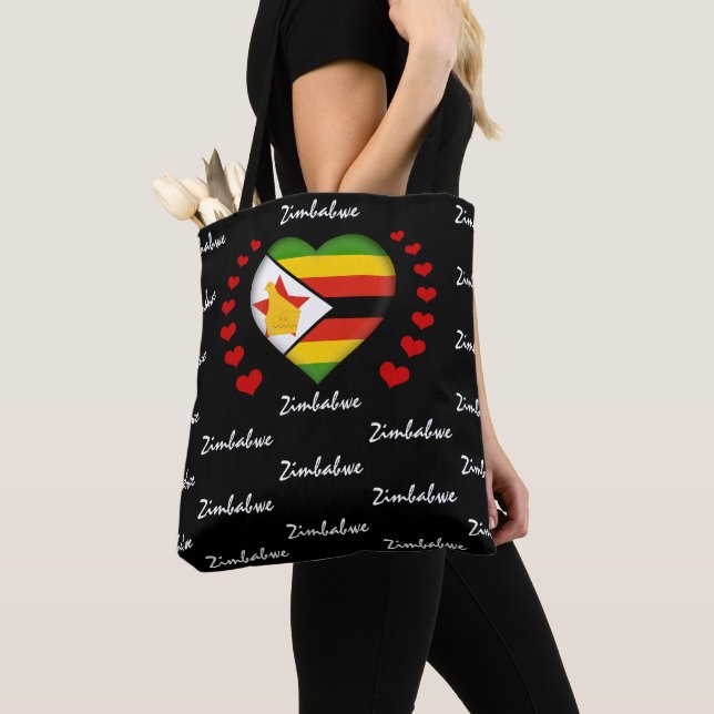 Zimbabwe Flag & Heart Zimbabwe Flag fashion /sport Tote Bag (Close Up)