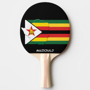 ZIMBABWE FLAG & MAP Personalised BLACK Ping Pong Paddle