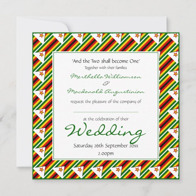 ZIMBABWE FLAG Personalised Wedding Celebration Invitation (Front)