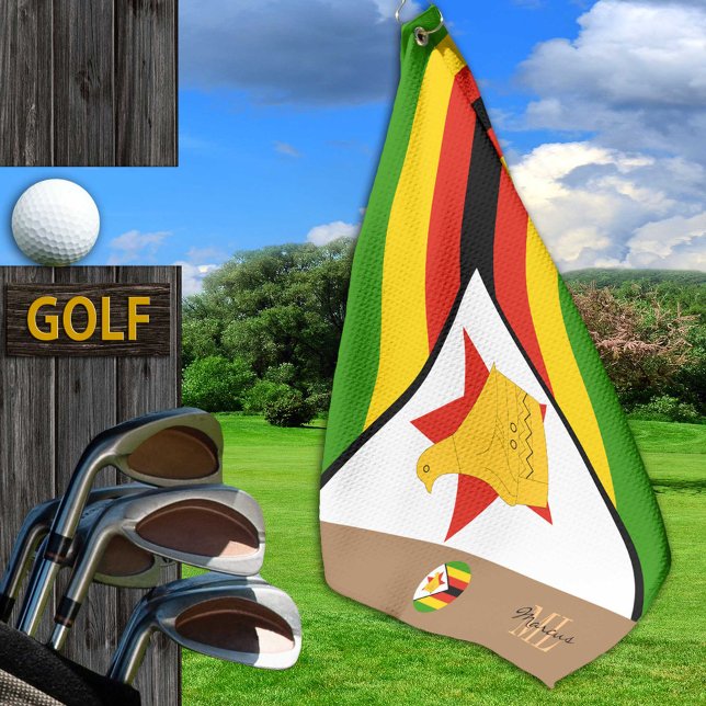 Zimbabwe flag & Zimbabwe monogrammed /Africa Golf Towel (Creator Uploaded)