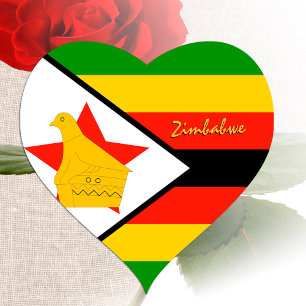 Zimbabwe Heart Sticker, Patriotic Zimbabwe Flag Sticker