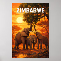 Zimbabwe Illustration Travel Art Vintage