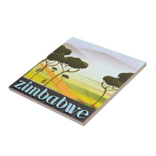 Zimbabwe landscape travel poster tile