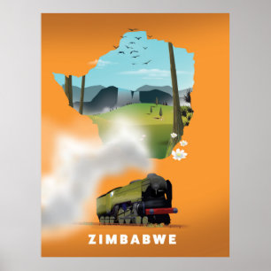 Zimbabwe Map illustrated travel poster