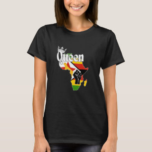 Zimbabwe Queen With Zimbabwean Flag In Africa Map  T-Shirt