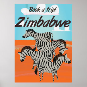 Zimbabwe Zebra vintage travel poster
