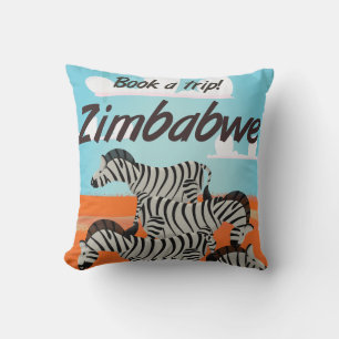 Zimbabwe Zebra vintage travel poster Cushion