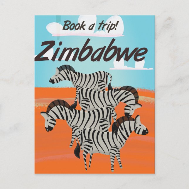 Zimbabwe Zebra vintage travel poster Postcard (Front)