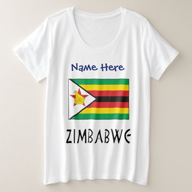 Zimbabwe Zimbabwean Flag Black Personalised Name  Plus Size T-Shirt (Design Front)
